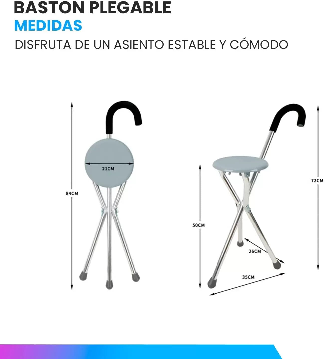 Baston con Asiento Plegable Aluminio Portatil Ligero